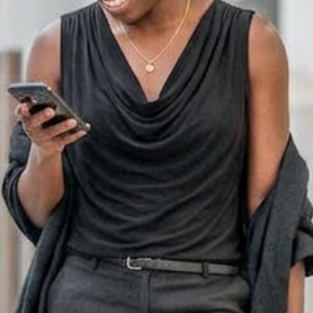 💥🚀💥 Calvin Klein 1X Black Draped Cowl Neck Blouse Elegant Flowy Top Plus Size